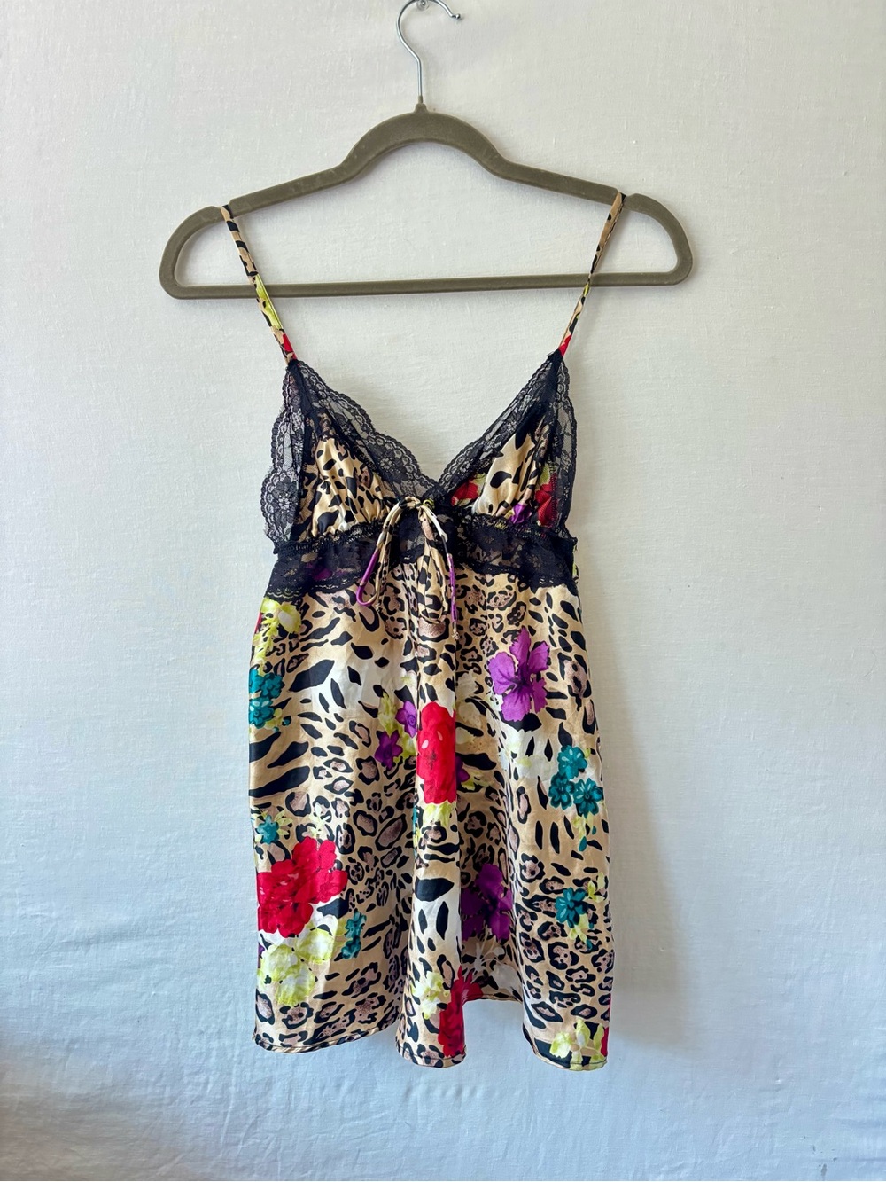 Animal Print Floral Lace Babydoll Cami Top Dress S - Picture 2 of 4